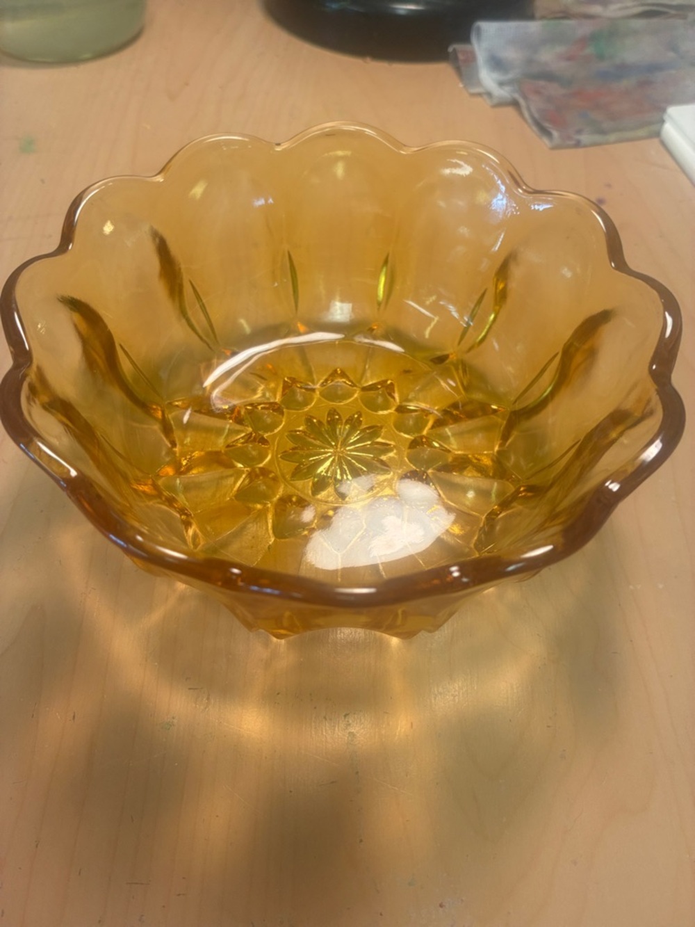Amber Glass Scalloped Serving Bowl